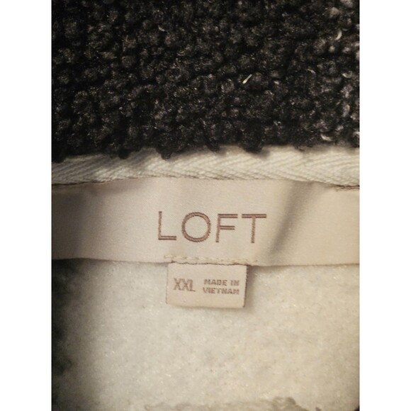 LOFT Buffalo Plaid Snap Collar Sherpa Top Black White Granola Lumberjack SZ XXL - Picture 6 of 8